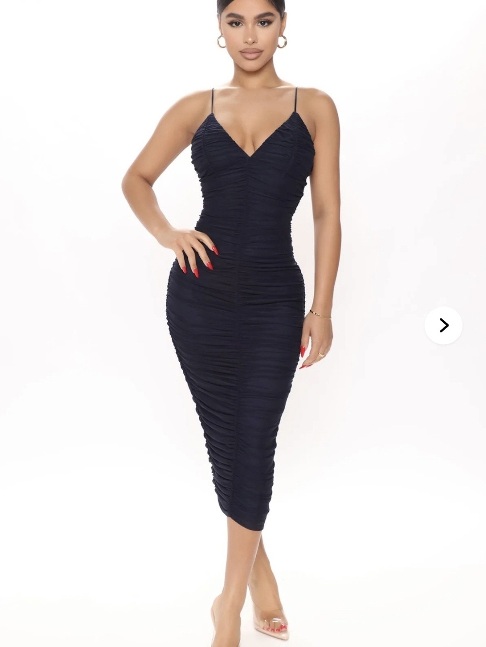 Fashion Novs From The Start Ruched Midi Dress in Navy Size Large NWT
